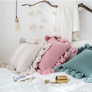 Throw Pillow Covers with Pom PomTassels Set of 2